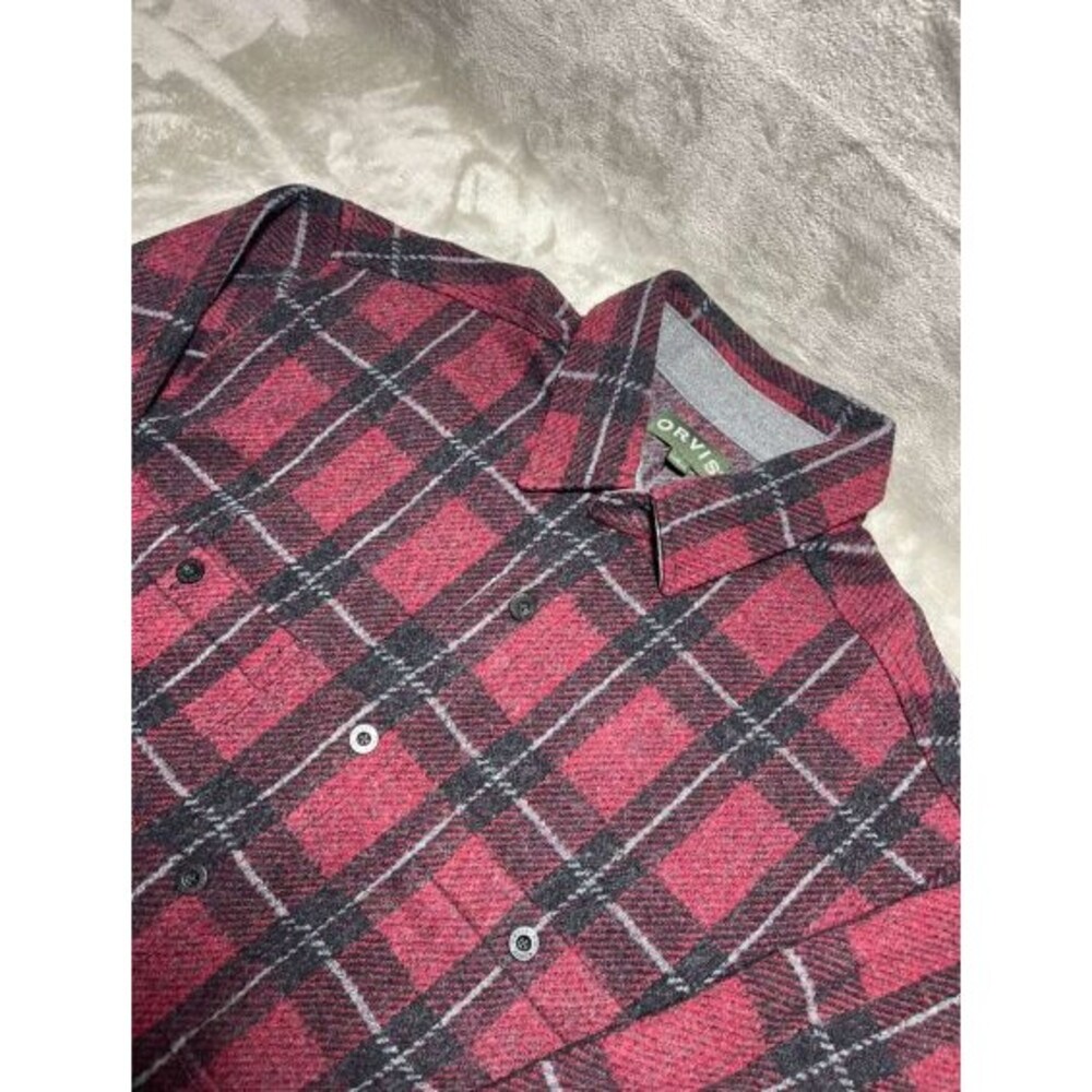 Orvis Fleece Plaid Flannel Shaket Top Men's Medium Red Long Sleeve Button Down